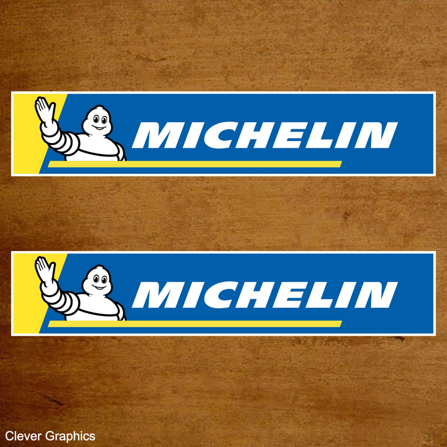 Michelin Race Classic Car Sticker in Blue, Yellow and White.