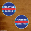 Martini Racing Circular Sticker with horizontal stripes.