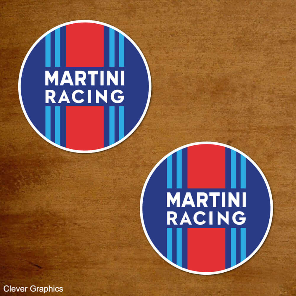 Martini Racing Circular Sticker with vertical stripes.