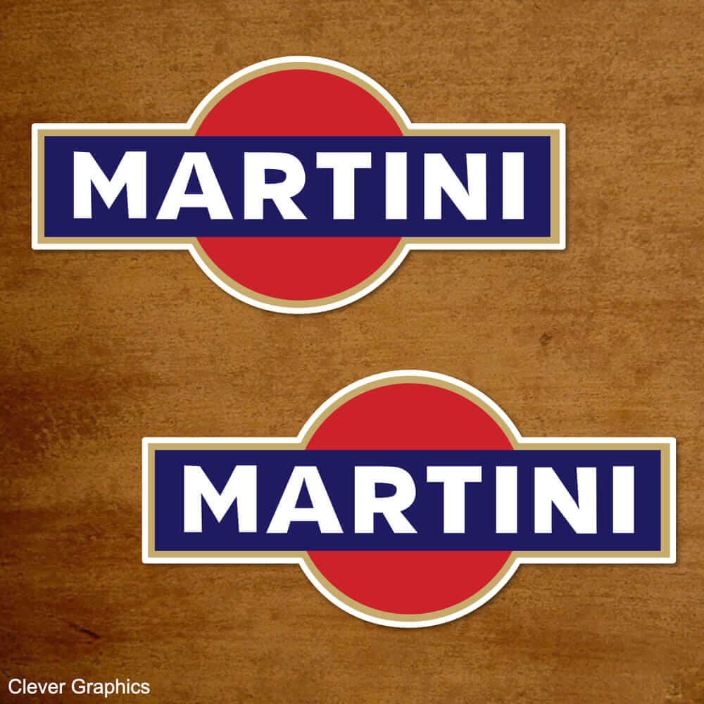 Martini Racing Stickers, Blue with gold line Martini Decals.