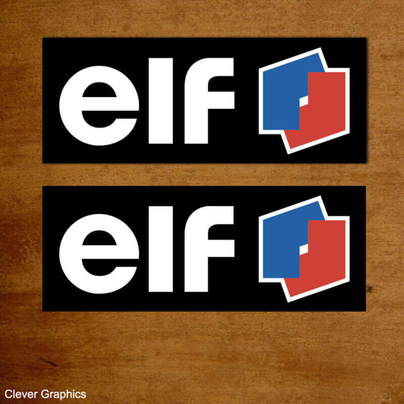 Elf Oil Stickers, Pair of classic Elf Oil stickers from 1999.