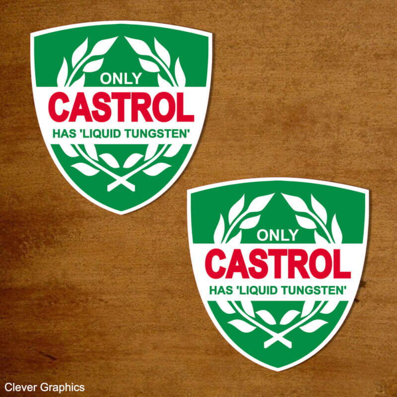 Castrol Liquid Tungsten Stickers, Classic Castrol Shield Stickers