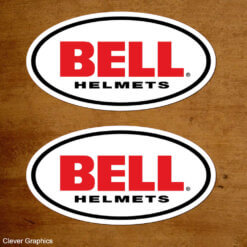 Pair of Bell Helmets Stickers, Red, black and white.