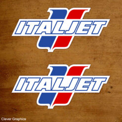 Italjet Stickers / decals. Italjet Blue, Red & White Shaped Logo Stickers