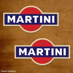 Martini Racing Stickers, Blue with gold line Martini Decals.
