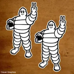 Michelin Man With Helmet Bidendum Classic Car Sticker in Black and White.