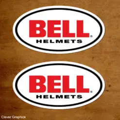 Pair of Bell Helmets Stickers, Red, black and white.