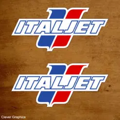 Italjet Stickers / decals. Italjet Blue, Red & White Shaped Logo Stickers